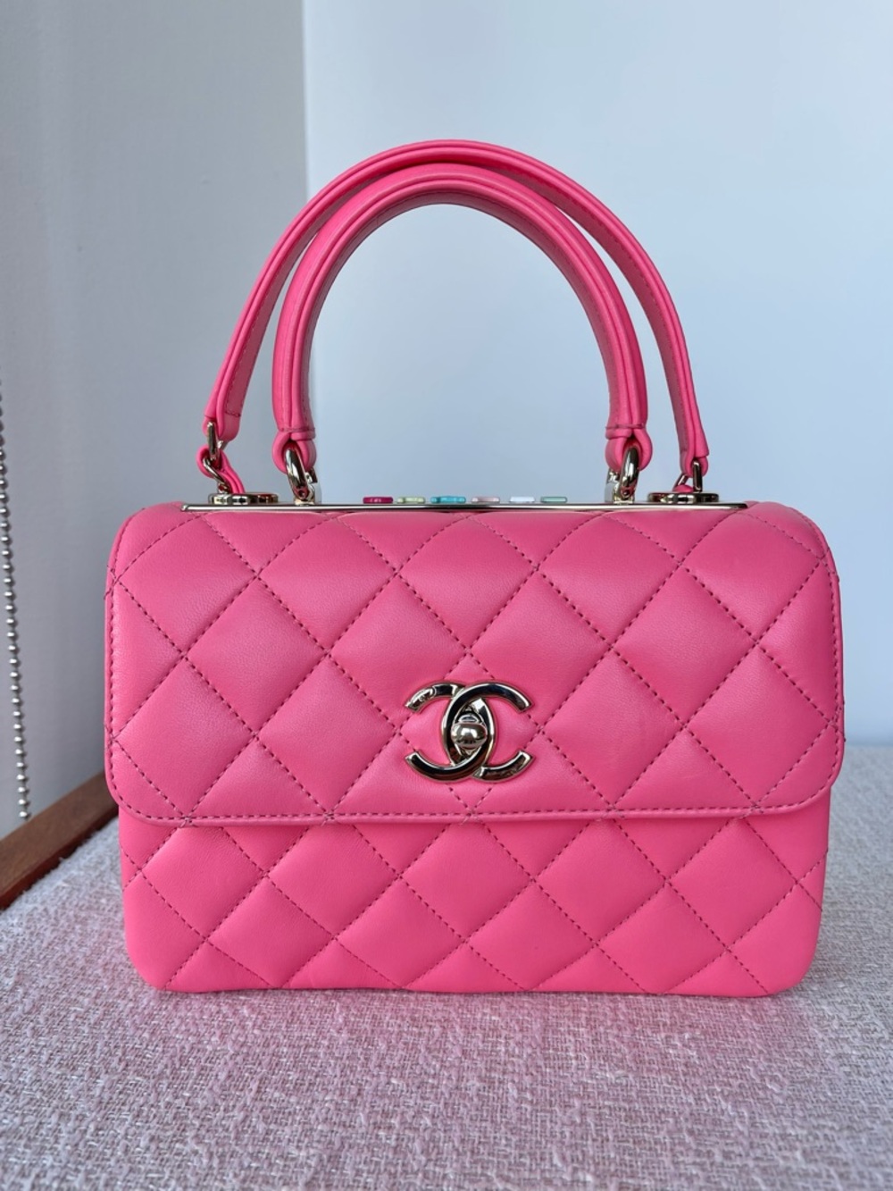Chanel Mini Quilted Flap Bag Crossbody Top handle Bubblegum-Coral Pink RARE - Picture 3 of 15